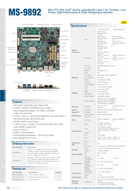 MS-9892 Mini-ITX with Intel® Apollo Lake/Apollo Lake-I For