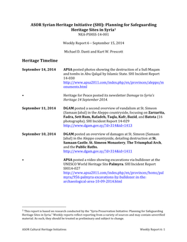 ASOR Syrian Heritage Initiative (SHI): Planning for Safeguarding Heritage Sites in Syria1 NEA-PSHSS-14-001