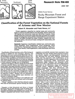 Classification of the Forest Vegetation on the National Forests of Arizona and New Mexico Robert R