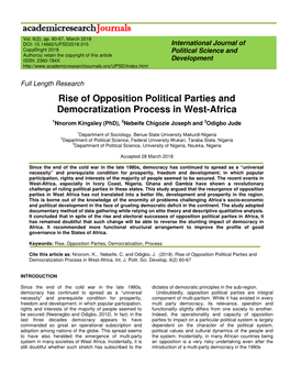 Rise of Opposition Political Parties and Democratization Process in West-Africa