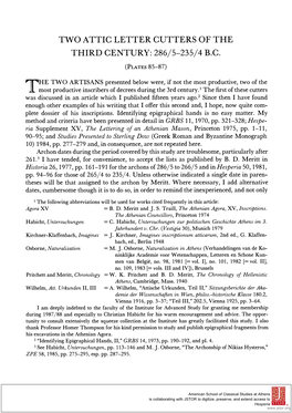 Two Attic Letter Cutters of the Third Century: 286/5-235/4 B.C