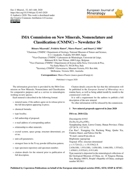 IMA Commission on New Minerals, Nomenclature and Classification