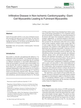 Infiltrative Disease in Non-Ischemic Cardiomyopathy: Giant Cell Myocarditis Leading to Fulminant Myocarditis