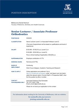 Senior Lecturer / Associate Professor Orthodontics