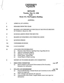 SENATE Tuesday, May 12,1998 18:30 Room 113, Macnaughton Building