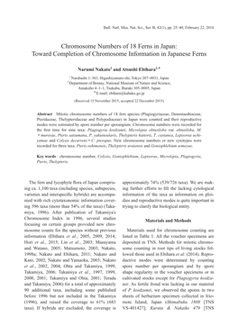 Chromosome Numbers of 18 Ferns in Japan: Toward Completion of Chromosome Information in Japanese Ferns