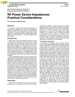 RF Power Device Impedances: Practical Considerations