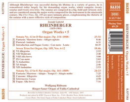 RHEINBERGER: Organ Works • 5 8.557184 H & G 2004 Naxos Rights International Ltd