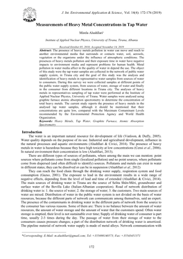 Measurements of Heavy Metal Concentrations in Tap Water