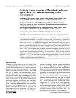 Marinobacter Adhaerens Type Strain (HP15), a Diatom-Interacting Marine Microorganism