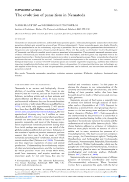 The Evolution of Parasitism in Nematoda