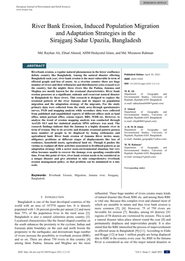 River Bank Erosion, Induced Population Migration and Adaptation Strategies in the Sirajganj Sadar Upazila, Bangladesh