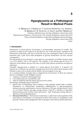 Hypoglycemia As a Pathological Result in Medical Praxis