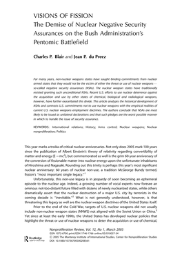 VISIONS of FISSION the Demise of Nuclear Negative Security Assurances on the Bush Administration's Pentomic Battlefield