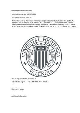 Document Downloaded From: This Paper Must Be Cited As: the Final Publication Is Available at Copyright Additional Information Ht