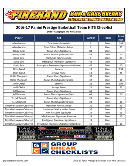 2016-17 Panini Prestige Basketball;