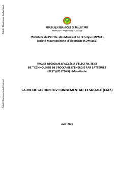 Cadre De Gestion Environnementale Et Sociale (Cges)