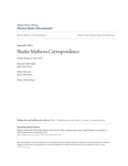 Shailer Mathews Correspondence Shailer Mathews 1863-1941