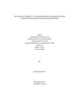 “By Means of Sports”: U.S.-Japan Baseball Exchange and the Construction of Post-War Japanese Identity