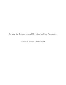 Society for Judgment and Decision Making Newsletter