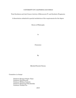 UNIVERSITY of CALIFORNIA SAN DIEGO Total Synthesis and Anti