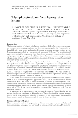 T -Lymphocyte Clones from Leprosy Skin Lesions