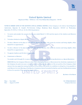 United Spirits Limited Registered Office : ‘UB Tower’, #24, Vittal Mallya Road, Bangalore - 560 001