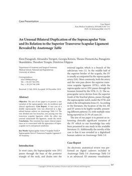 An Unusual Bilateral Duplication of the Suprascapular Vein and Its Relation to the Superior Transverse Scapular Ligament Revealed by Anatomage Table