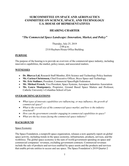 Subcommittee on Space and Aeronautics Committee on Science, Space, and Technology U.S