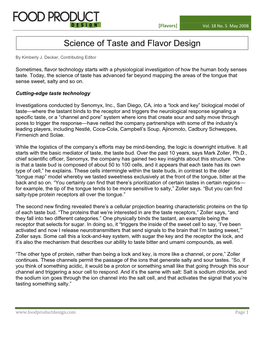 Science of Taste and Flavor Design