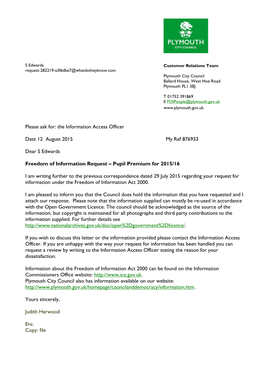 Please Ask For: the Information Access Officer Date 12 August 2015 My Ref