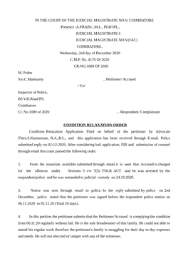 IN the COURT of the JUDICIAL MAGISTRATE NO.V, COIMBATORE Presence :A.PRABU ,M.L., PGD IPL., JUDICIAL MAGISTRATE-I JUDICIAL MAGISTRATE NO.V(FAC) COIMBATORE