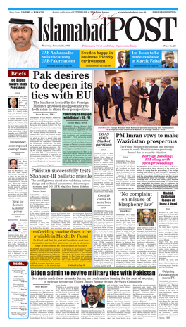 Briefs Pak Desires to Deepen Its Ties with EU