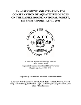 An Assessment and Strategy for Conservation of Aquatic Resources on the Daniel Boone National Forest, Interim Report, April 2001