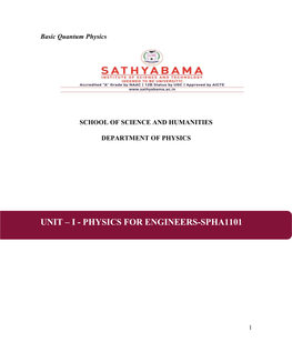 Unit – I - Physics for Engineers-Spha1101