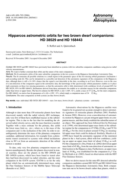 Hipparcos Astrometric Orbits for Two Brown Dwarf Companions: HD 38529 and HD 168443