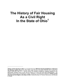 The History of Fair Housing As a Civil Right in the State of Ohio1