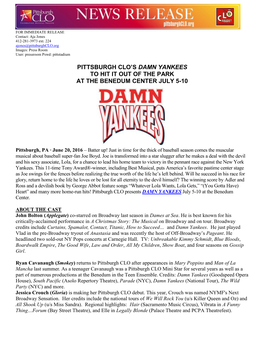 Pittsburgh Clo's Damn Yankees to Hit It out of The