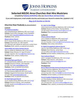 Selected MD/DC-Area Churches That Hire Musicians Compiled by Peabody Launchpad