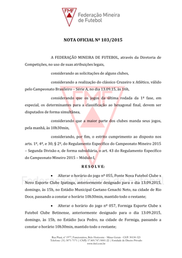 Nota Oficial Nº 103/2015