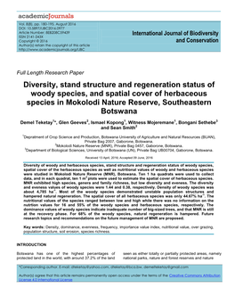 Diversity, Stand Structure and Regeneration Status of Woody Species, and Spatial Cover of Herbaceous Species in Mokolodi Nature Reserve, Southeastern Botswana