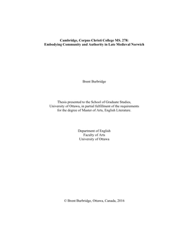 Cambridge, Corpus Christi College MS. 278: Embodying Community and Authority in Late Medieval Norwich