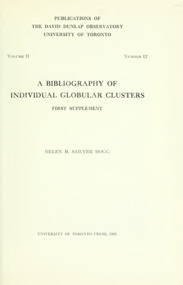 Helen B Sawyer Hogg a Bibliography of Individual Globular Clusters. First