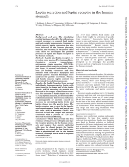 Leptin Secretion and Leptin Receptor in the Human Stomach