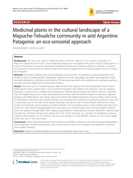 Medicinal Plants in the Cultural Landscape of a Mapuche-Tehuelche Community in Arid Argentine Patagonia: an Eco-Sensorial Approach Soledad Molares1 and Ana Ladio2*
