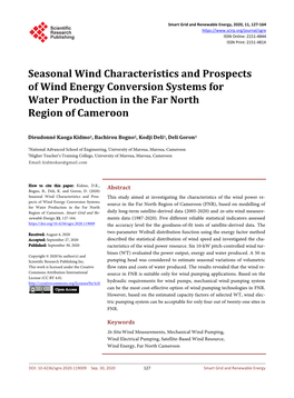 Seasonal Wind Characteristics and Prospects of Wind Energy Conversion Systems for Water Production in the Far North Region of Cameroon