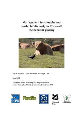 Management for Choughs and Coastal Biodiversity in Cornwall: the Need for Grazing