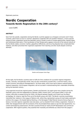 Nordic Cooperation Towards Nordic Regionalism in the 20Th Century?