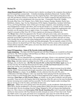 Buying Cds About Record Labels Older Jazz Listeners Tend to Identity Recordings by the Companies That Produced and First Issued