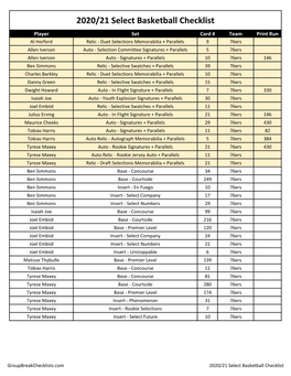 2020-21 Panini Select Basketball Checklist